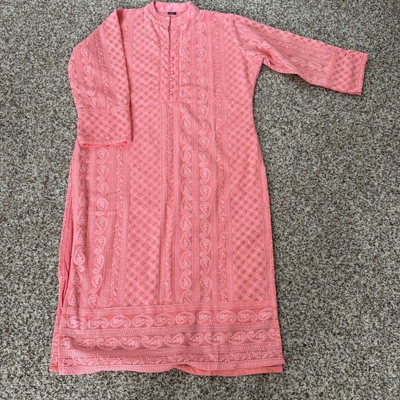 NEW Peach chikankari Long kurta Top fully Embroidered new - Picture 5 of 8